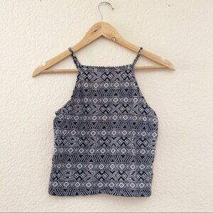 Garage Navy Blue White Geometric Tribal Pattern Cami Tank Top